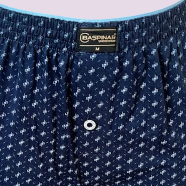 Baspinar Ανδρικό Βαμβακερό Κλασσικό Μποξεράκι Φαρδιά γραμμή με άνετη εφαρμογή και κουμπί Μπλέ χρώμα με σχέδια 2105.3