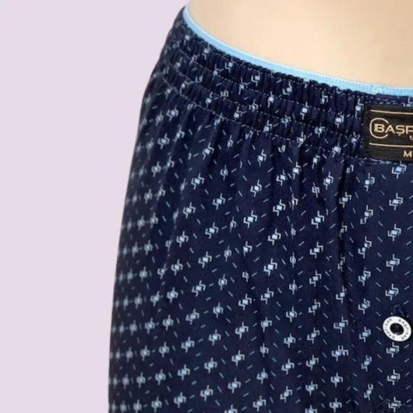 Baspinar Ανδρικό Βαμβακερό Κλασσικό Μποξεράκι Φαρδιά γραμμή με άνετη εφαρμογή και κουμπί Μπλέ χρώμα με σχέδια 2105.3