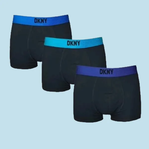 DKNY Ανδρικά Μποξεράκια με φαρδύ Λάστιχο Σετ 3Τεμ U5-61929 Μαύρα με διαφορετικά μπλέ χρώματα στο λάστιχο