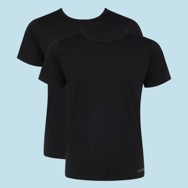 Sloggi Go ABC O-Neck 04 Ανδρικές βαμβακερές φανέλές με κοντό μανίκι μαύρο οικονομική συσκευασία  2 Τεμ 10217749 0004