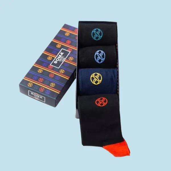 Soma Ανδρικές βαμβακερές Κάλτσες fashion με σχέδια casual απλά Σετ 4 τεμ σε υπέροχο κουτί συσκευασίας Δώρου 