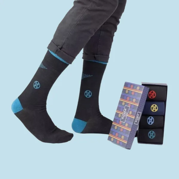 Soma Ανδρικές βαμβακερές Κάλτσες fashion με σχέδια casual απλά Σετ 4 τεμ σε υπέροχο κουτί συσκευασίας Δώρου 