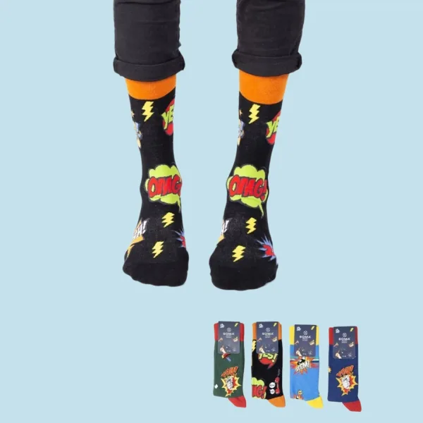 Soma Ανδρικές βαμβακερές Κάλτσες fashion με σχέδια Pop Art Σετ 4 τεμ σε υπέροχο κουτί συσκευασίας Δώρου 