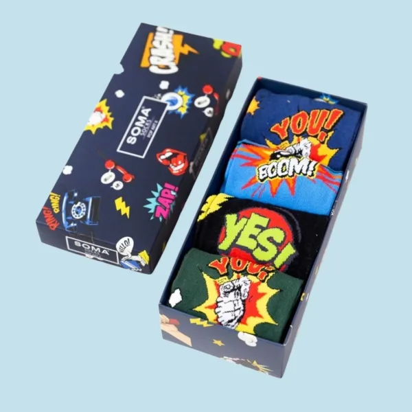 Soma Ανδρικές βαμβακερές Κάλτσες fashion με σχέδια Pop Art Σετ 4 τεμ σε υπέροχο κουτί συσκευασίας Δώρου 