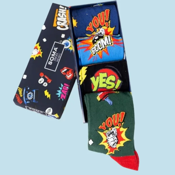 Soma Ανδρικές βαμβακερές Κάλτσες fashion με σχέδια Pop Art Σετ 4 τεμ σε υπέροχο κουτί συσκευασίας Δώρου 