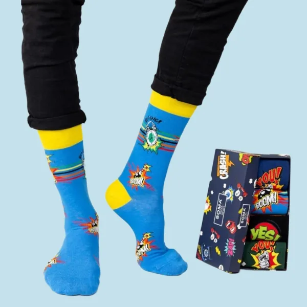 Soma Ανδρικές βαμβακερές Κάλτσες fashion με σχέδια Pop Art Σετ 4 τεμ σε υπέροχο κουτί συσκευασίας Δώρου 