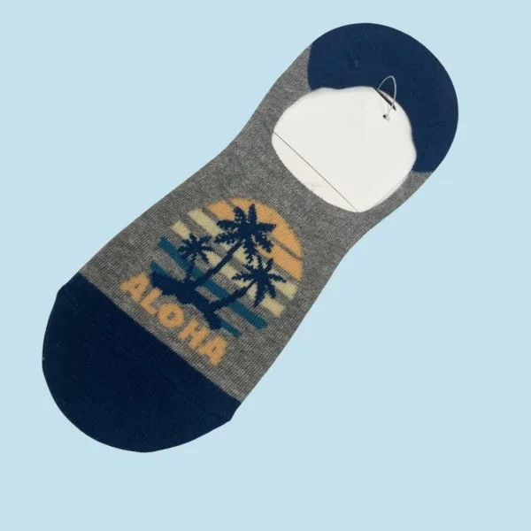 Ysabel Mora Ανδρικές βαμβακερές κάλτσες Invisible fashion grey & bluue με φοίνικες aloha 22904 41-46 Size