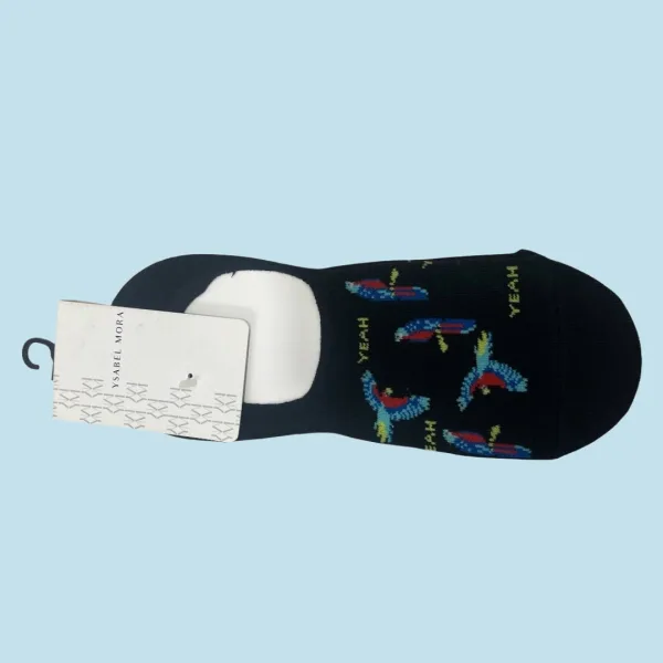 Ysabel Mora Ανδρικές βαμβακερές κάλτσες Ζουμπά fashion με σχέδιο Παπαγάλους μαύρη 22911 41-46 Size