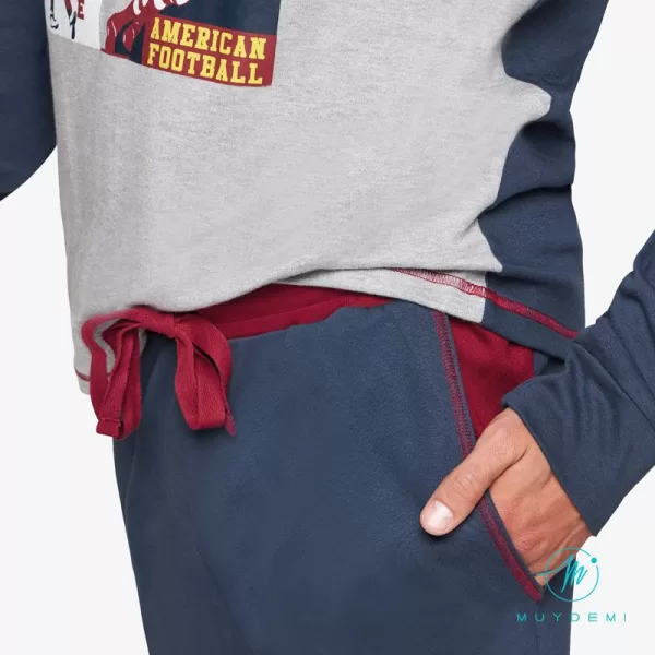 Muydemi Sleepwear Ανδρική Βαμβακερή Πιτζάμα Ποδόσφαιρο Γκρί  330025