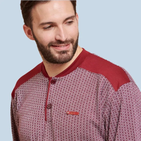 Jeannette Ανδρική Χειμερινή Βαμβακερή Πιτζάμα Homewear με πατιλέτα - κουμπιά Ζακάρ Α5306 Γκρενά Jeannette Ανδρική Χειμερινή Βαμβακερή Πιτζάμα Homewear με πατιλέτα - κουμπιά Ζακάρ Α5306 Γκρενά
