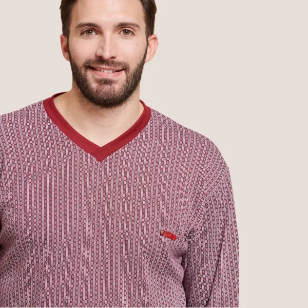 Jeannette Ανδρική Χειμερινή Βαμβακερή Πιτζάμα Homewear V Ζακάρ Α5305 Γκρενά Jeannette Ανδρική Χειμερινή Βαμβακερή Πιτζάμα Homewear V Ζακάρ Α5305 Γκρενά