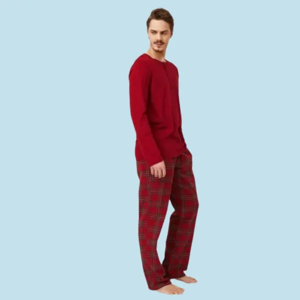 Aruelle ανδρικό σετ πιτζάμας Κόκκινο 100% cotton μπλούζα με κουμπιά & παντελόνι καρό Harry Dream with us 39.01.24.038
