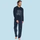 Jeannette Ανδρική Χειμερινή  Βελούδινη  Πιτζάμα Homewear με τύπωμα μπλέ A5602