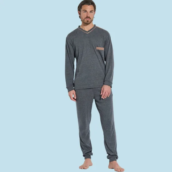 Jeannette Ανδρική Χειμερινή  Βαμβακερή  Πιτζάμα Homewear με βε και τσέπη  ανθρακί  A5605