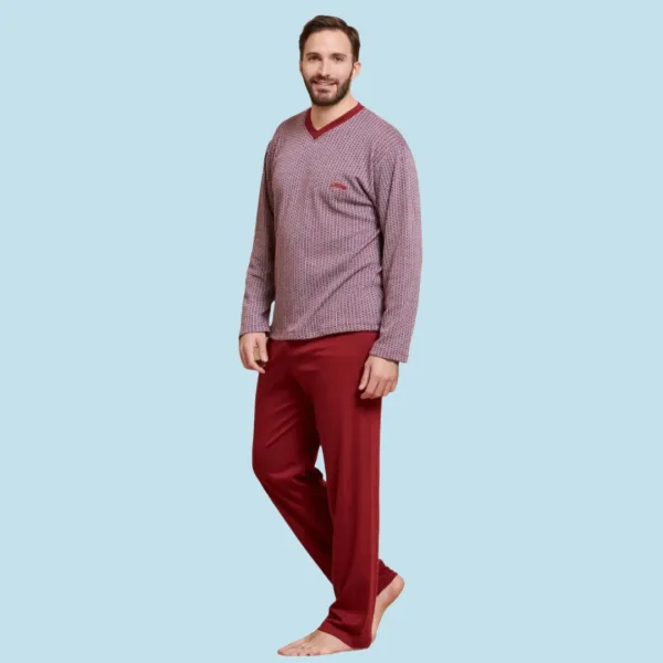 Jeannette Ανδρική Χειμερινή  Βαμβακερή Πιτζάμα Homewear V Ζακάρ Α5305 Γκρενά 