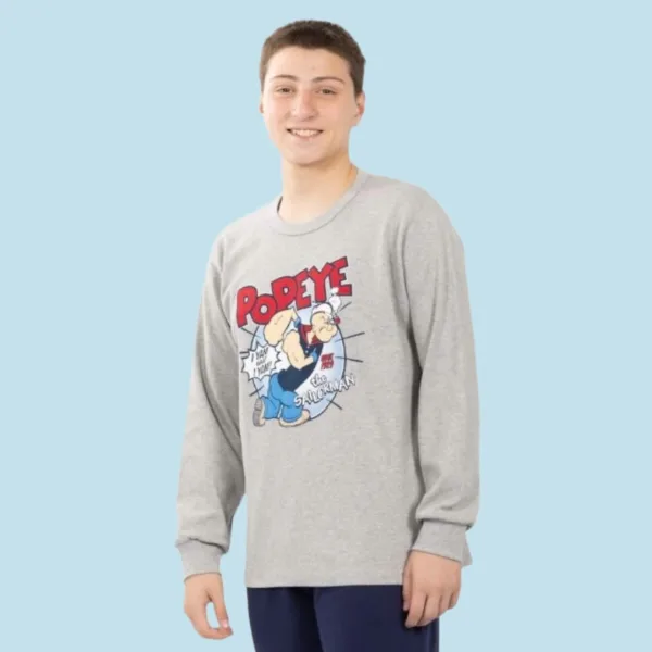 Nina Club Ανδρική βαμβακερή πιτζάμα fashion με σχέδιο Popeye Γκρί μπλούζα μπλέ παντελόνι NCM26704