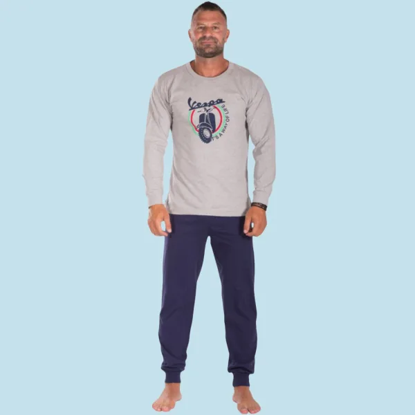 Nina Club Ανδρική βαμβακερή πιτζάμα fashion με σχέδιο Vespa Γκρί μπλούζα μπλέ παντελόνι NC26592