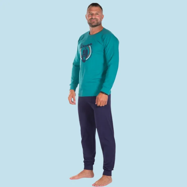 Nina Club Ανδρική βαμβακερή πιτζάμα fashion με σχέδιο Vespa πράσινη μπλούζα μπλέ παντελόνι NC26592