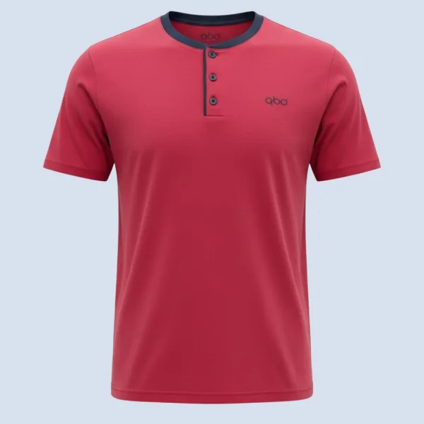 Q-bo ανδρική βαμβακερή πιτζάμα Σκούρο ροζ magenta μπλουζάκι με κουμπιά & σορτς μπλέ με σχέδια 1783.MG