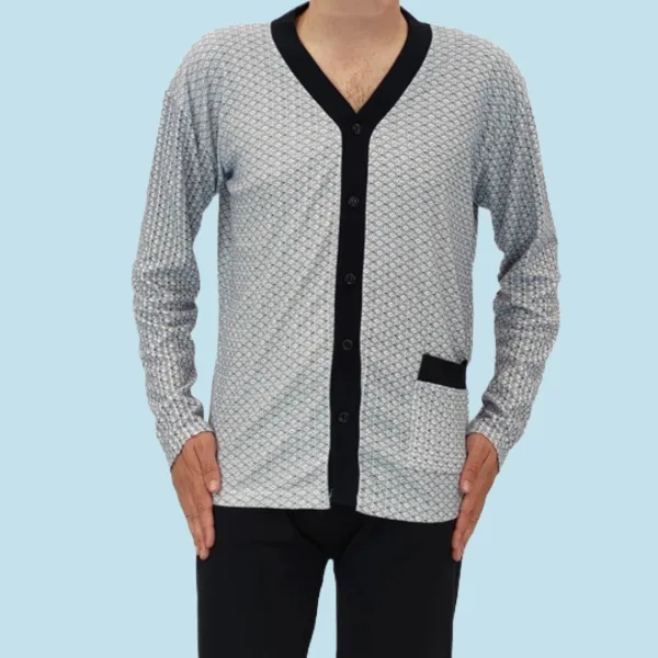 Rimoli Αντρική Κλασσική Βαμβακερή κουμπωτή Μεγάλα Μεγέθη Plus Sizes Γκρί - Μπλέ 940