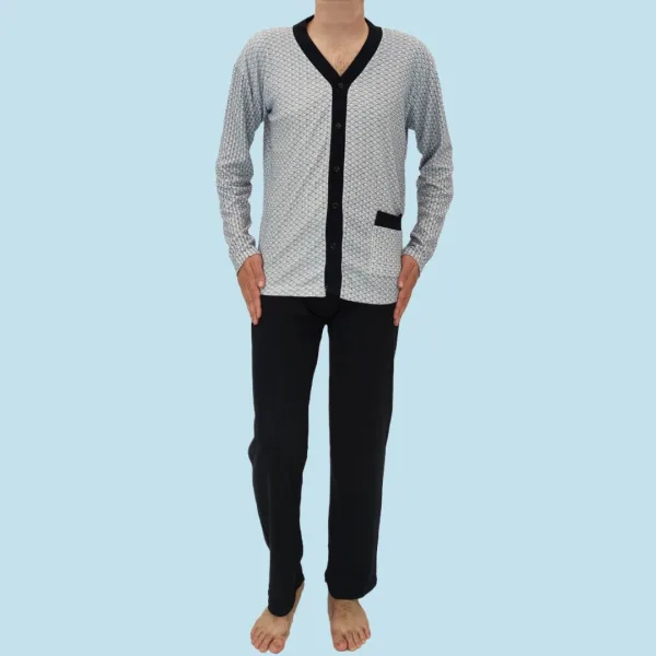 Rimoli Αντρική Κλασσική Βαμβακερή κουμπωτή Μεγάλα Μεγέθη Plus Sizes Γκρί - Μπλέ 940