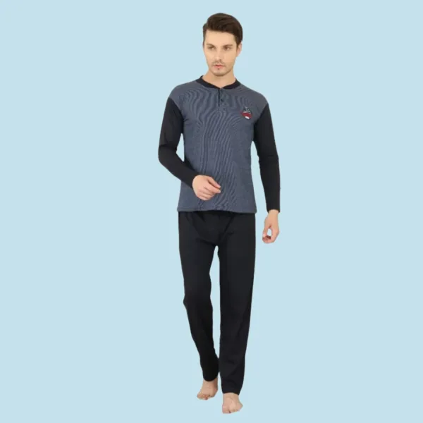 Rimoli Αντρική Λεπτή Βαμβακερή Πιτζάμα και Μεγάλα Μεγέθη Plus Size με 2 Κουμπιά Μπλέ 1με σχέδιο Sailing 1035