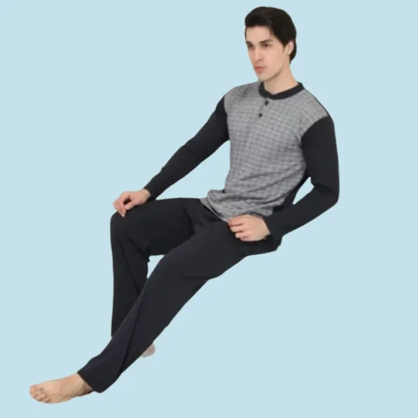 Rimoli Αντρική Λεπτή Βαμβακερή Πιτζάμα και Μεγάλα Μεγέθη Plus Size με 2 Κουμπιά Γκρί - Μαύρο 1085