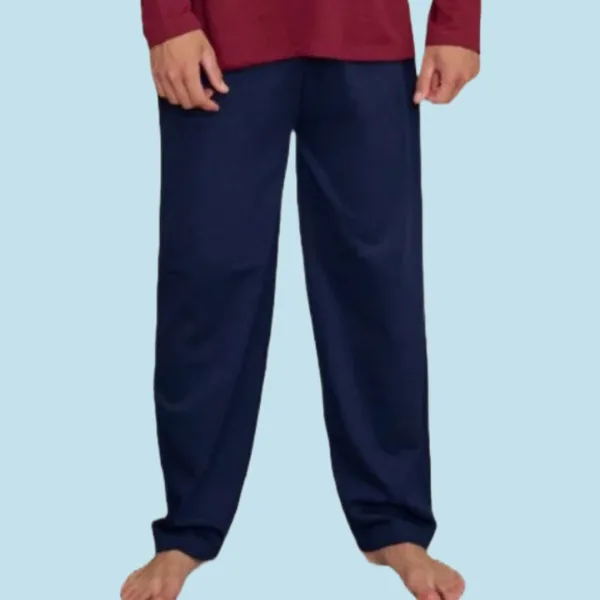 Rimoli Αντρική Βαμβακερή Ριπ με ελαφρύ ύφασμα Πιτζάμα και Μεγάλα Μεγέθη Plus Size με 2 Κουμπιά Μπορντώ - Μπλέ κλασσικό σχέδιο με ρόμβο 2031