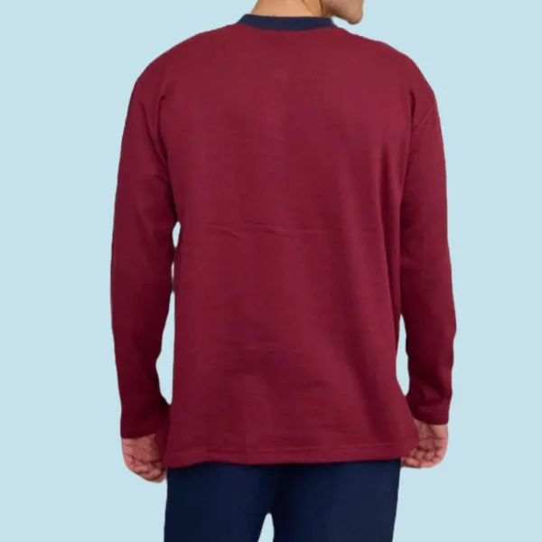 Rimoli Αντρική Βαμβακερή Ριπ με ελαφρύ ύφασμα Πιτζάμα και Μεγάλα Μεγέθη Plus Size με 2 Κουμπιά Μπορντώ - Μπλέ κλασσικό σχέδιο με ρόμβο 2031