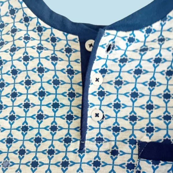 Linea Ambro Ανδρική Ιταλική 100% βαμβακερή Πυτζάμα Μπλέ με κουμπιά άνετη εφαρμογή U802