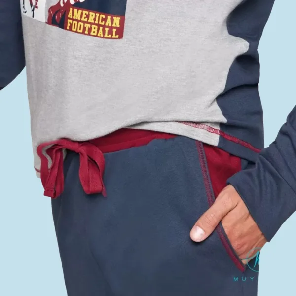 Muydemi Sleepwear Ανδρική Βαμβακερή Πιτζάμα Ποδόσφαιρο Γκρί  330025