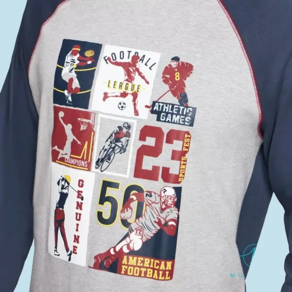 Muydemi Sleepwear Ανδρική Βαμβακερή Πιτζάμα Ποδόσφαιρο Γκρί  330025