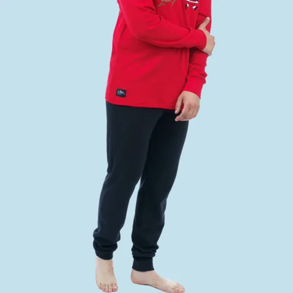 Sara Ανδρική βαμβακερή Χειμερινή Πυτζάμα Χριστουγέννων για όλη την οικογένεια Αγ.Βασίλης & τάρανδος Κόκκινη-Μαύρη 1273 