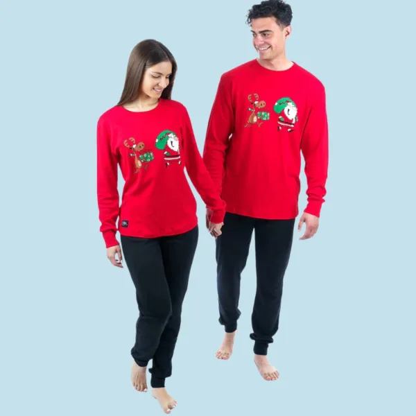 Sara Ανδρική βαμβακερή Χειμερινή Πυτζάμα Χριστουγέννων για όλη την οικογένεια Αγ.Βασίλης & τάρανδος Κόκκινη-Μαύρη 1273 