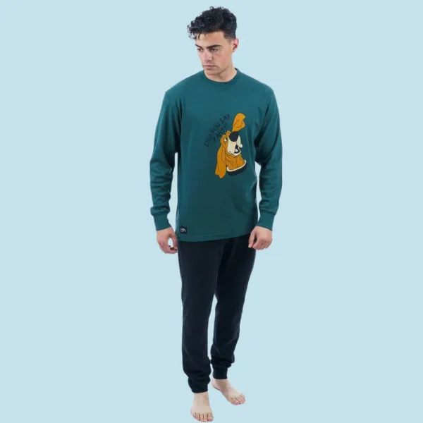 Sara Ανδρική βαμβακερή Χειμερινή Πυτζάμα fashion με σχέδιο σκυλάκι μπλούζα κυπαρισσί με μαύρο παντελόνι 1266