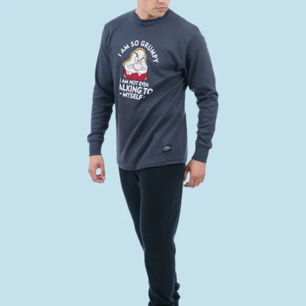 Sara Ανδρική βαμβακερή Χειμερινή Πυτζάμα fashion με σχέδιο τον Γκρινιάρη ανθρακί 1270 