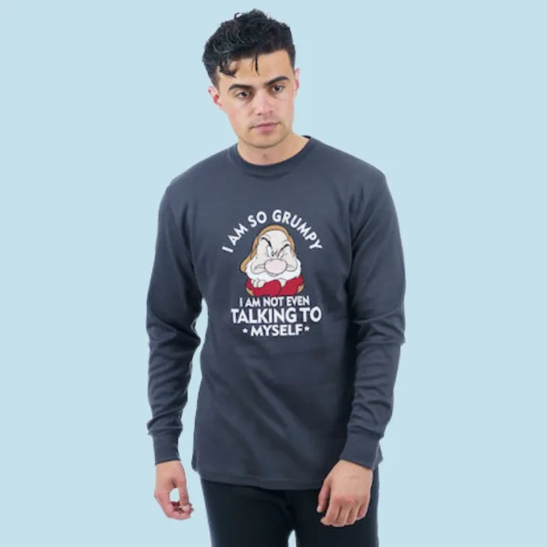 Sara Ανδρική βαμβακερή Χειμερινή Πυτζάμα fashion με σχέδιο τον Γκρινιάρη ανθρακί 1270 