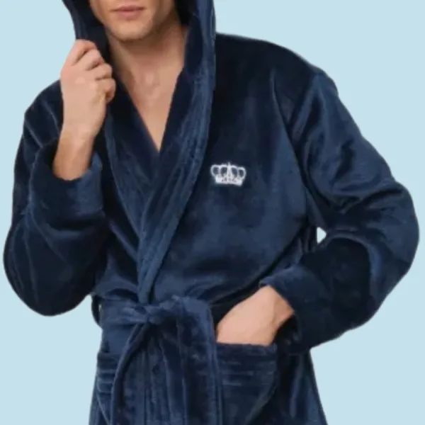Aruelle Ανδρική Χειμερινή Ρόμπα με ζώνη Μπλέ κουκούλα και logo κορώνα στο μπροστά μέρος William bathrobe blue 39.01.24.044