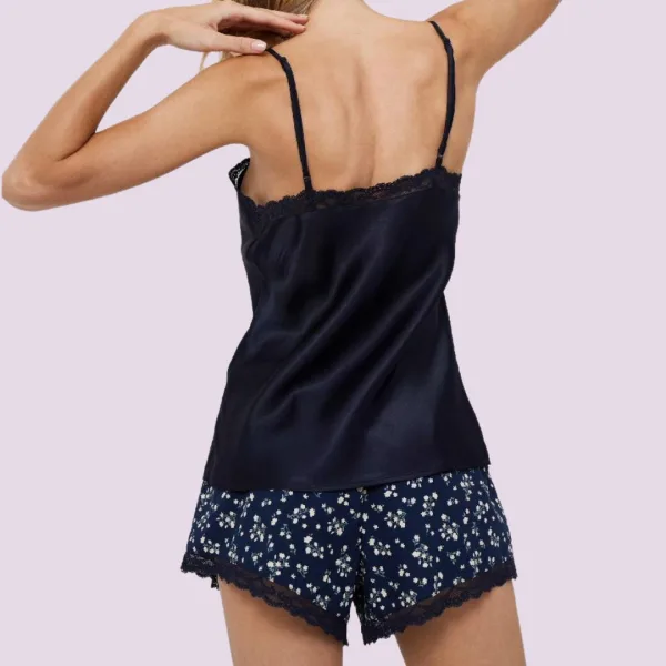 Aruelle Γυναικείο Babydoll Πολυτελείας από Βισκόζη με Δαντέλα σε μπλε χρώμα και σορτς με  λουλουδάκια Camelia 