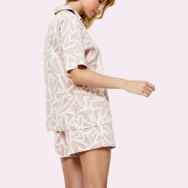 Aruelle Γυναικείο Καλοκαιρινό Σετ Πυτζάμα Babydoll 100% Cotton πουκάμισο   κ σορτς ρόζ  με σχέδιο καρδιές Miley
