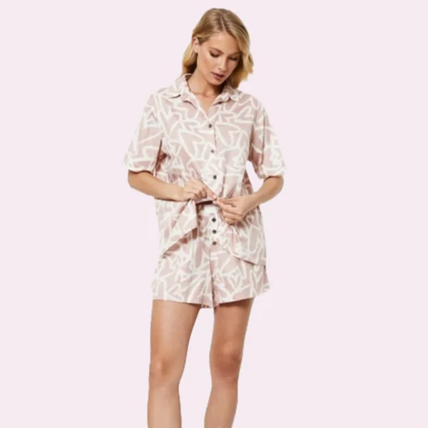 Aruelle Γυναικείο Καλοκαιρινό Σετ Πυτζάμα Babydoll 100% Cotton πουκάμισο κ σορτς ρόζ με σχέδιο καρδιές Miley Aruelle Γυναικείο Καλοκαιρινό Σετ Πυτζάμα Babydoll 100% Cotton πουκάμισο κ σορτς ρόζ με σχέδιο καρδιές Miley