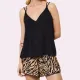 Aruelle Γυναικείο Καλοκαιρινό Σετ Πυτζάμα Babydoll 100% Viscose τιραντάκι μαύρο  κ σορτς λεοπάρ Sasha