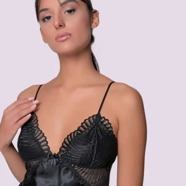 Milena by Paris Γυναικείο Σατέν Σετ Babydoll μαύρο με δαντέλα & σόρτς 004196 Black Milena by Paris Γυναικείο Σατέν Σετ Babydoll μαύρο με δαντέλα & σόρτς 004196 Black
