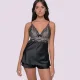 Milena by Paris Γυναικείο Σατέν Σετ Babydoll μαύρο με δαντέλα & σόρτς 004197 Black Milena by Paris Γυναικείο Σατέν Σετ Babydoll μαύρο με δαντέλα & σόρτς 004197 Black