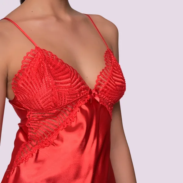 Milena by Paris Γυναικείο Σατέν Σετ Babydoll κόκκινο με δαντέλα & σόρτς 004196 Red
