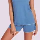 Q-bo Γυναικείο αμάνικο set babydoll Micromodal Μπλέ με ιδιαίτερο μπροστινό κέντημα 49153