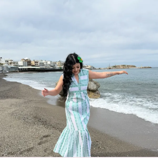 Swarna Γυναικείο μακρύ καφτάνι φόρεμα Boho One size Λευκό Πράσινο 15156 Swarna Γυναικείο μακρύ καφτάνι φόρεμα Boho One size Λευκό Πράσινο 15156