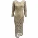 Modern Ocean Γυναικείο χρυσό Gold Φόρεμα καφτάνι μακρύ πλεκτό με μανίκια & ανοιχτή πλάτη C-6259