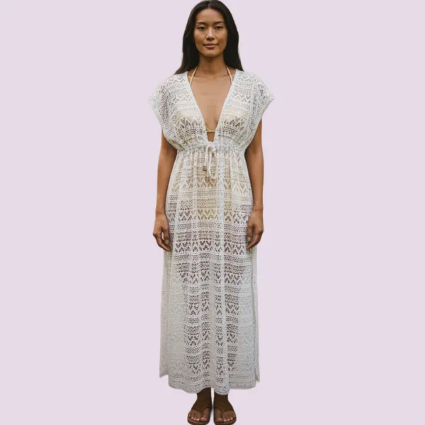 Milena by Paris Γυναικείο Λεύκο Καφτάνι Μακρύ  διάτρητο 040233 Ivory