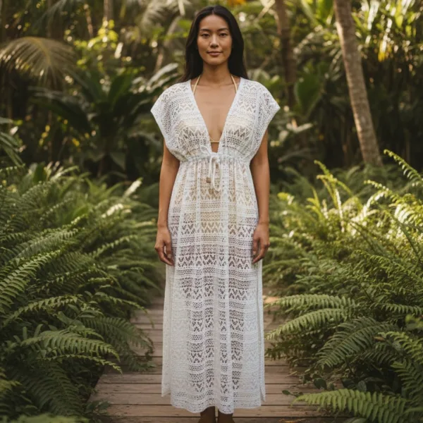 Milena by Paris Γυναικείο Λεύκο Καφτάνι Μακρύ  διάτρητο 040233 Ivory